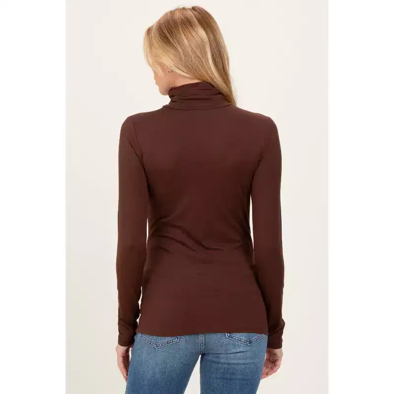 Pinkblush Brown Brushed Knit Basic Turtleneck Maternity Top