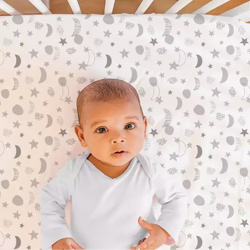 The Peanutshell Fitted Crib Sheets - Gray Celestial Moon and Stars - 4pk: Microfiber, Outer Space Theme