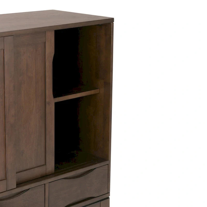 48-Inch Wide Mid-Century Modern Storage Cabinet with Sliding Doors and Drawers