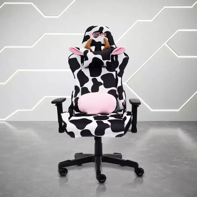 Ts85 Cow Print Luxx Series Gaming Chair Cow - Techni Sport: Velvet Upholstery, Memory Foam, Adjustable