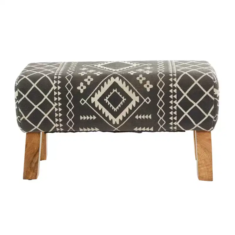 Bohemian Wood Upholstered Fabric Bench Small Black