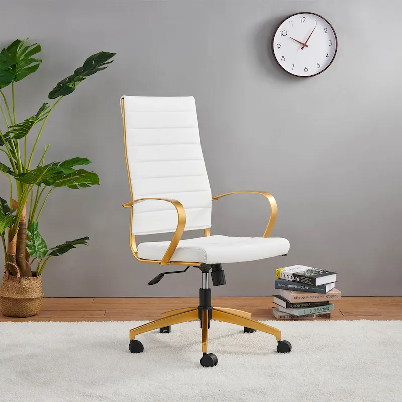 Ribbed Faux Leather Swivel Office Chair with Adjustable Height
