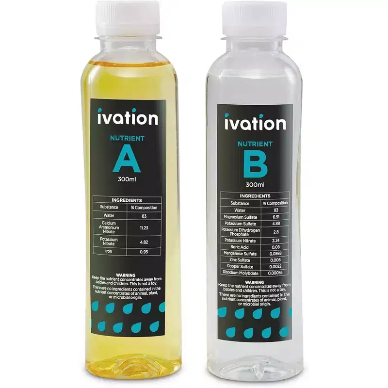 Ivation Replacement Hydroponic Nutrients A&B for 12-Pod Indoor Garden Kit with Fixed LED Light.