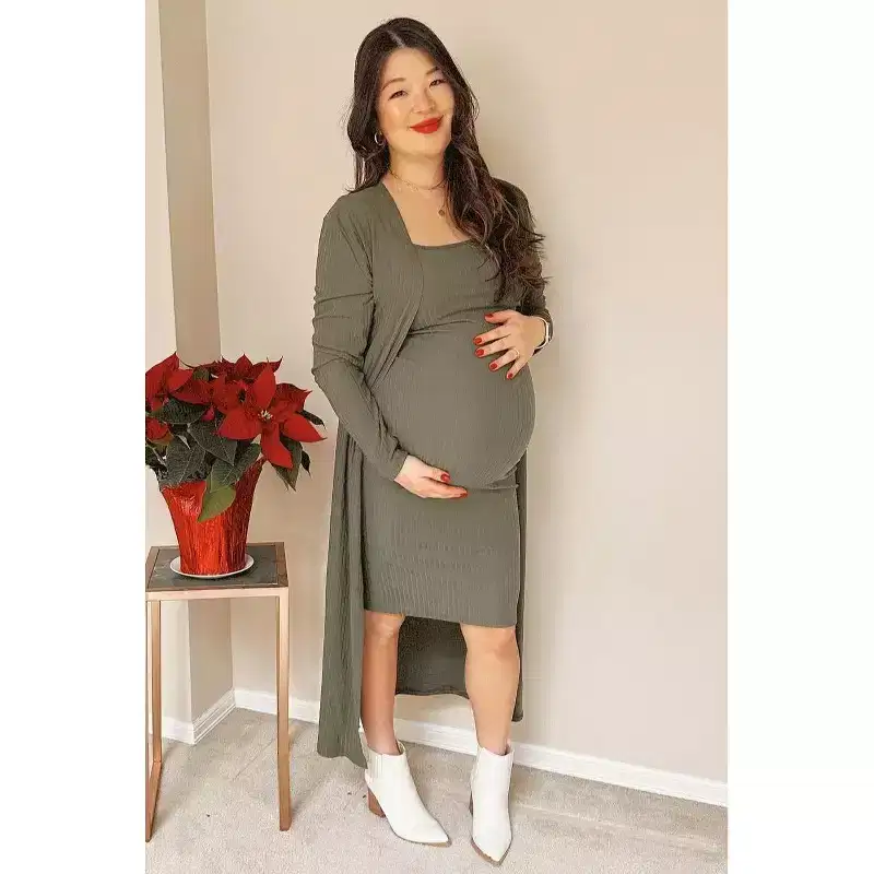 PinkBlush Olive Ribbed Cardigan 2 Piece Maternity Set