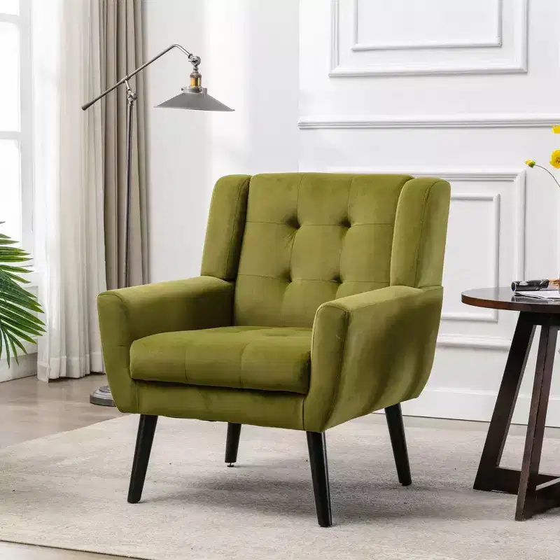 Accent Chairs for Bedroom, Modern Soft Leather Material Ergonomics Accent Chair Living Room Chair, with Black Legs For Indoor Home