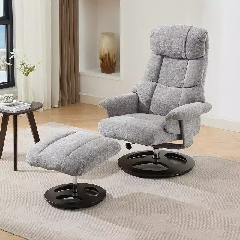 GDFStudio Mirna Ergonomic Chenille Upholstered Swivel Recliner Chair with Ottoman