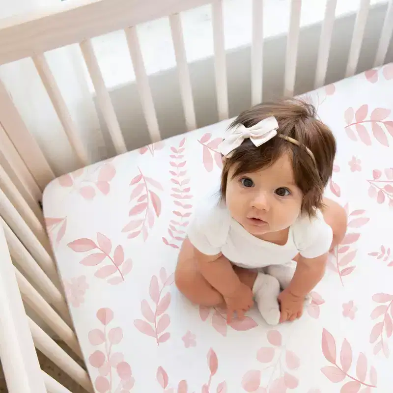 Sweet Jojo Designs Girl Fitted Crib Sheets Set Botanical Blush Pink and White 2pc