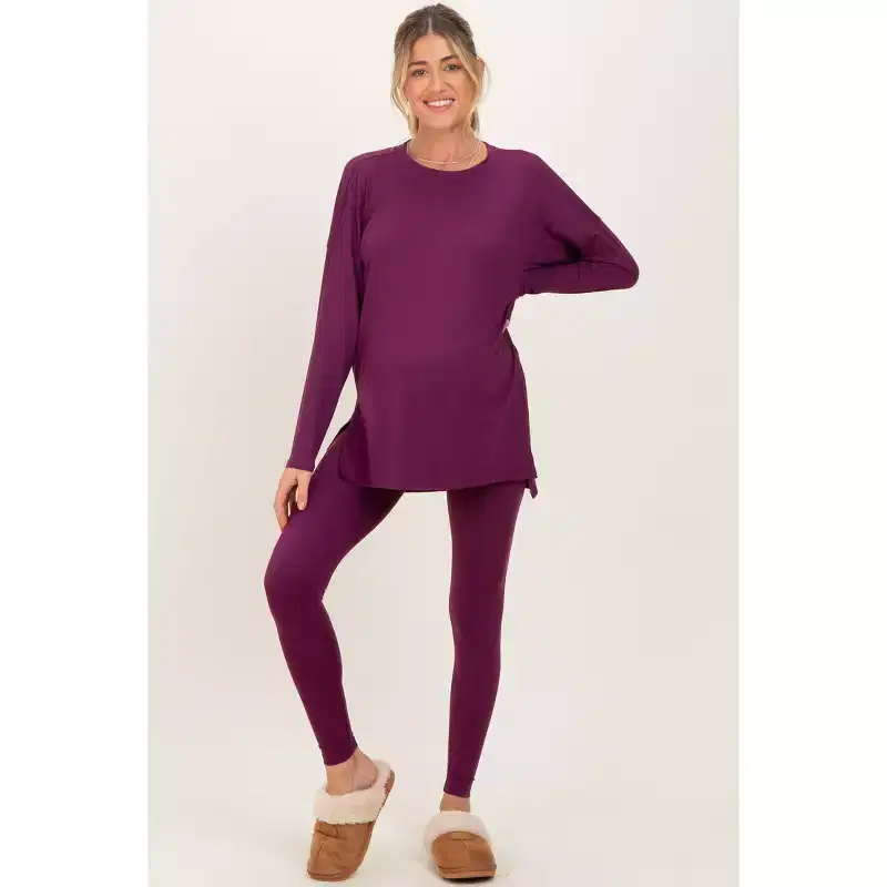 Pinkblush Plum Brushed Knit Maternity Oversized Top and Legging Set