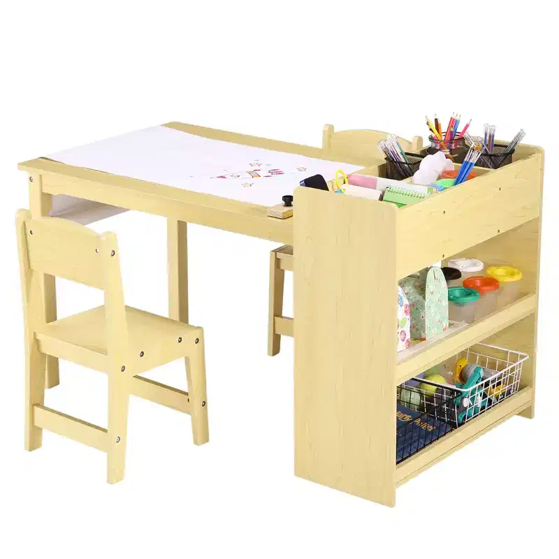 Kids Table and Chair Set, Toddler Art and Craft Activity Table with Paper Roller & Storage, Preschool Furniture for Bedroom, Nursery, Daycare