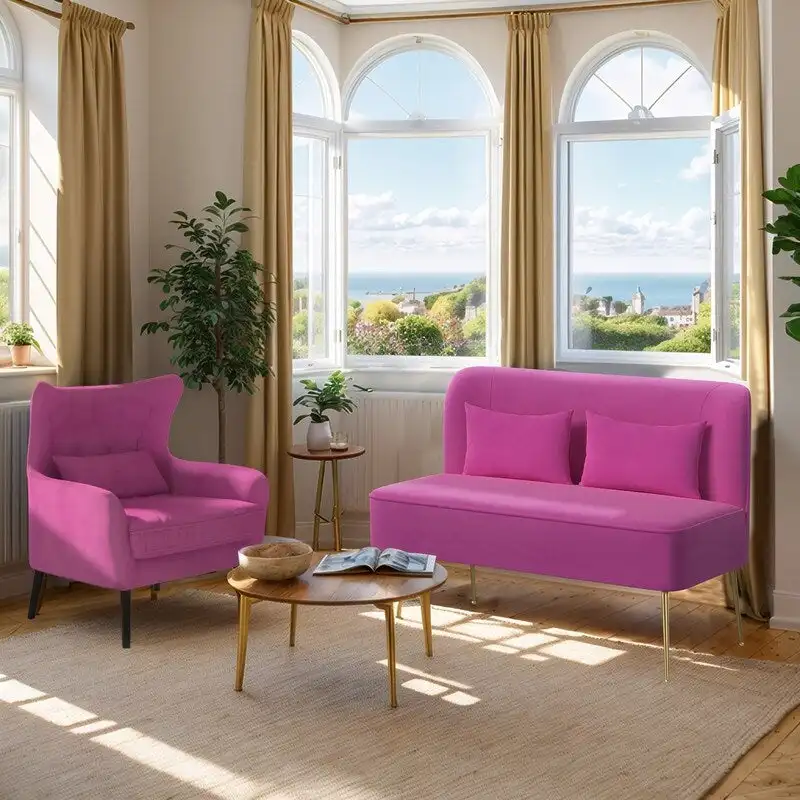 Modern Velvet Armchair and Loveseat, Upholstered