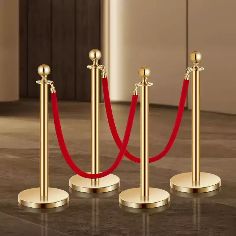VEVOR Stanchions and Velvet Ropes 4Pcs,Hollow Base with Stainless Steel Post,2 Red Velvet Ropes and Posts,Crowd Control Barriers Gold Stanchions,Gold